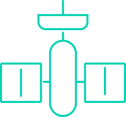 A ship hovering a few feet over the surface of the water, bearing a flagpole with the Sails.js logo